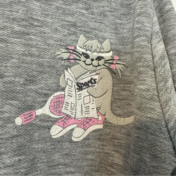 Vintage Spumoni Novelty Cats Reading Sweatshirt Womens Medium Gray White Pink - Picture 6 of 12